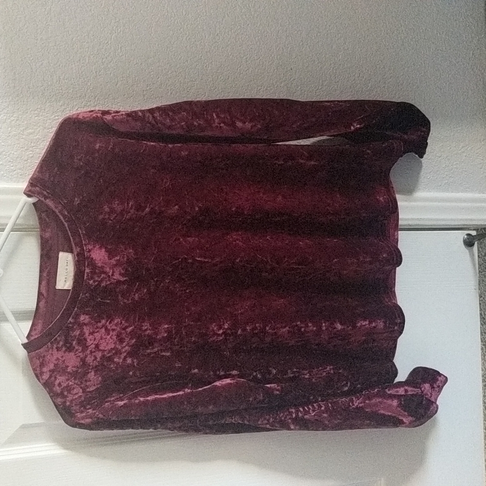 MelloDay Crushed Velvet Long Sleeve Shirt Top Blouse Sz Small